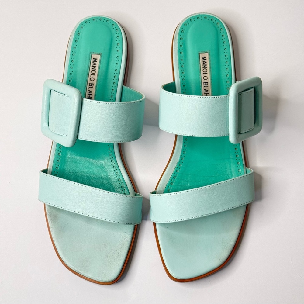 MANOLO BLAHNIK Tituba Buckle Slide Sandals Light Blue With Box Dust Bag Size 41 - Picture 11 of 16